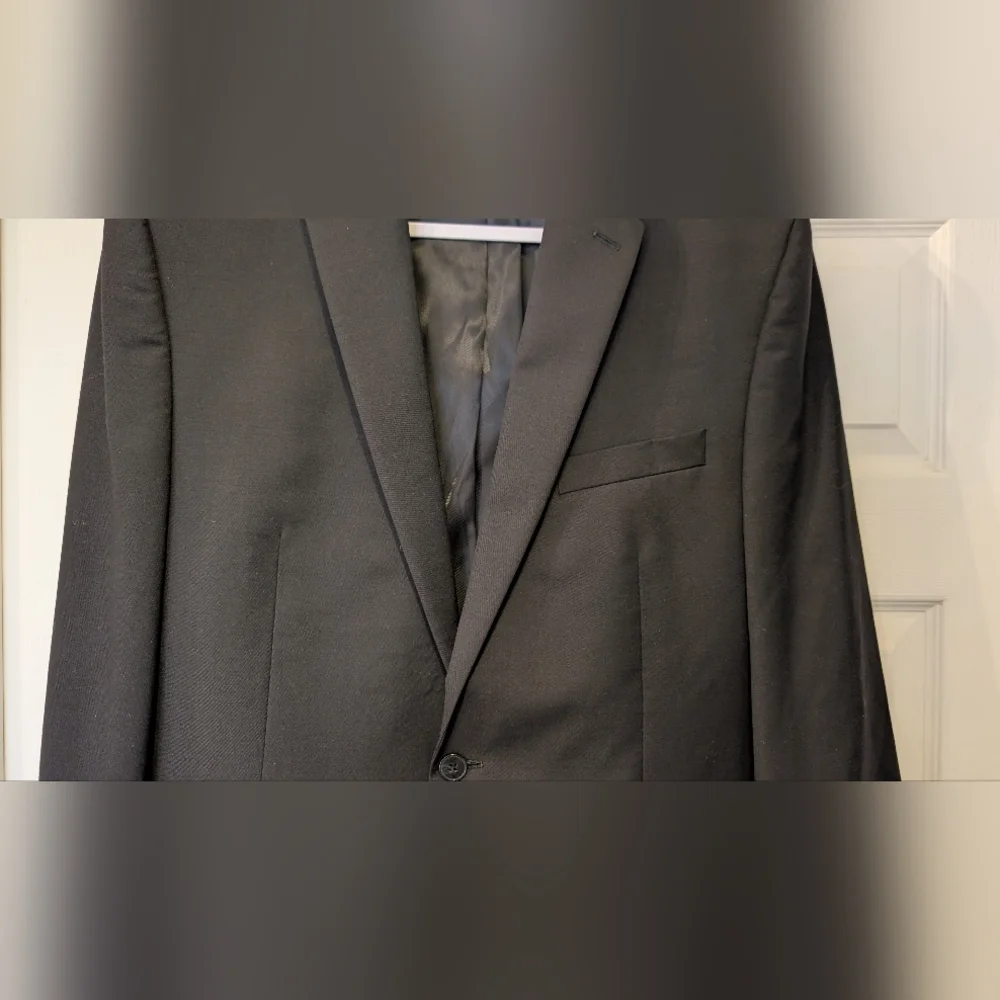 Calvin Klein Men's 42L Two Bottom 100% Wool Black Jacket Blazer Suit Coat cthny